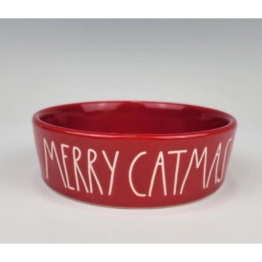 RAE DUNN Holiday Christmas MERRY‎ CATMAS Red Cat Kitten Food Bowl